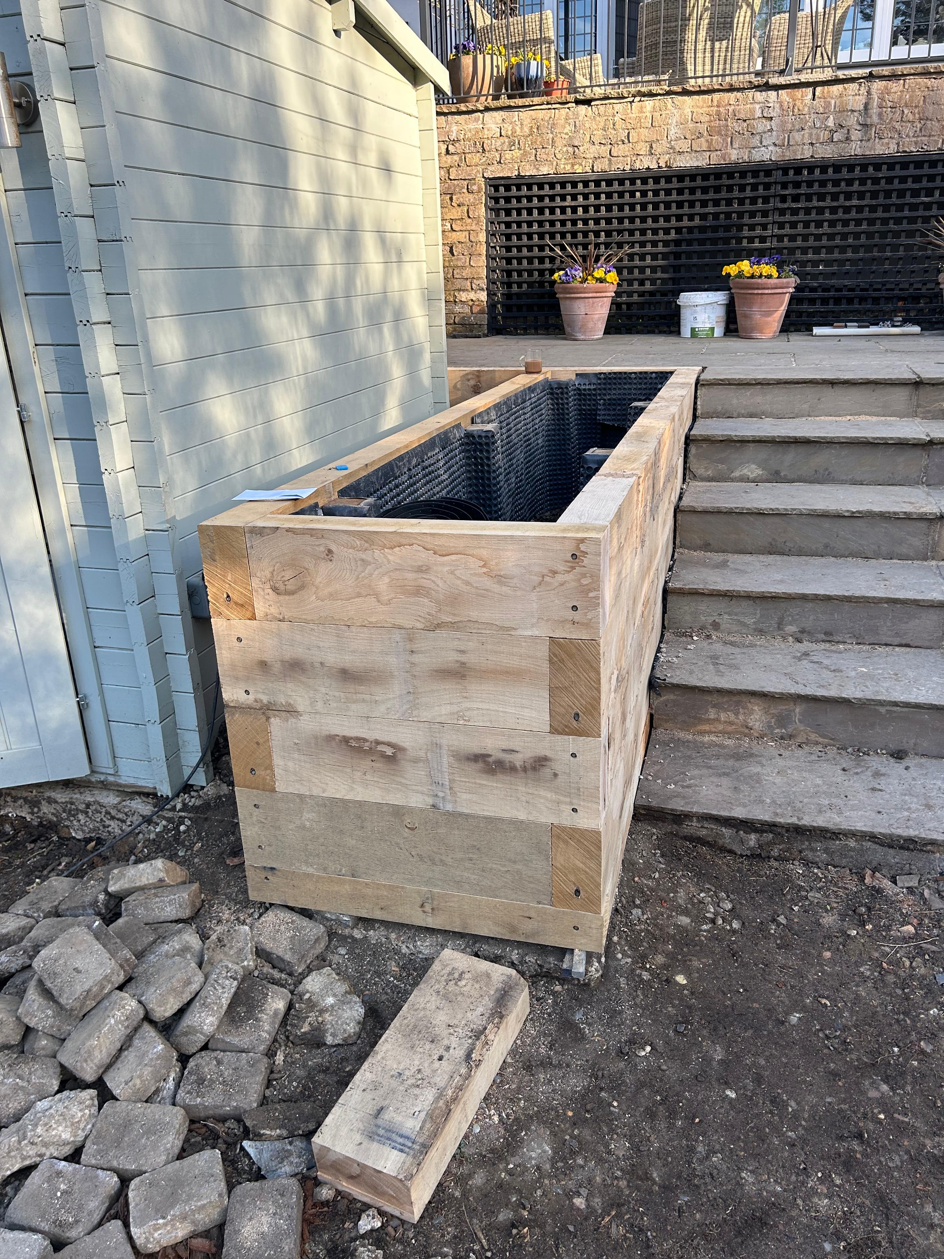 Railway sleeper flower beds